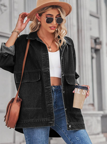 Button Up Long Sleeve Denim Jacket - Tigbul's Variety Fashion Shop