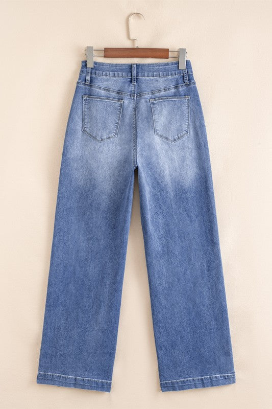 Beau Blue high-rise loose jeans, back view with two back pockets