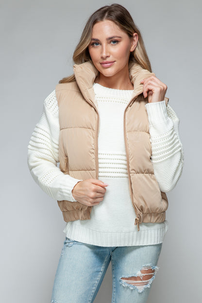 Tan Fine Faux Fur Lining Quilted Vest | Tigbuls Variety Fashion