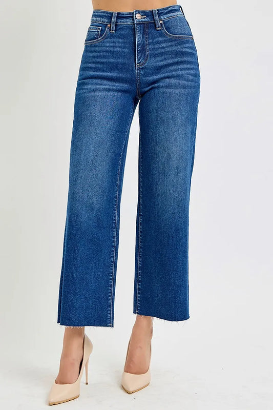 RISEN Full Size Tummy Control High Rise Wide Crop Jeans Plus Size - Tigbul's Variety Fashion Shop