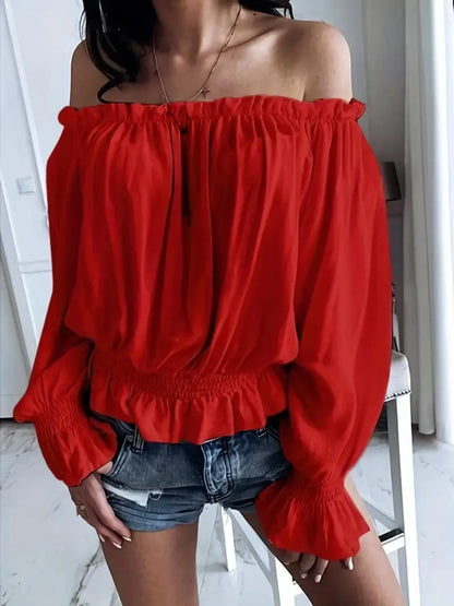 Off-Shoulder Flounce Sleeve Blouse - Tigbul's Variety Fashion Shop