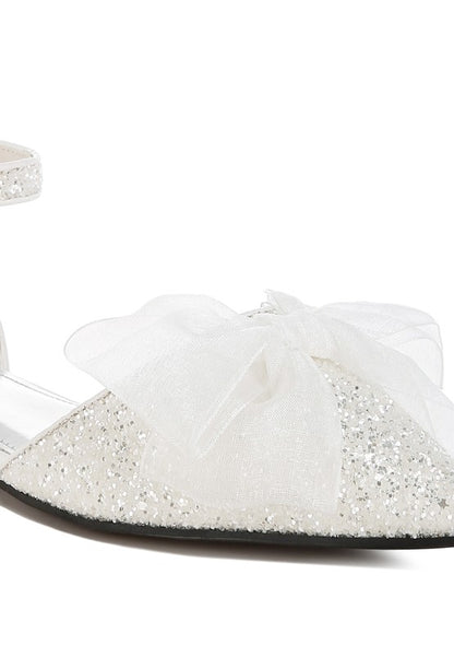 Clarice Sheer Bow Detail Glitter Flat Sandals - Tigbul's Variety Fashion Shop