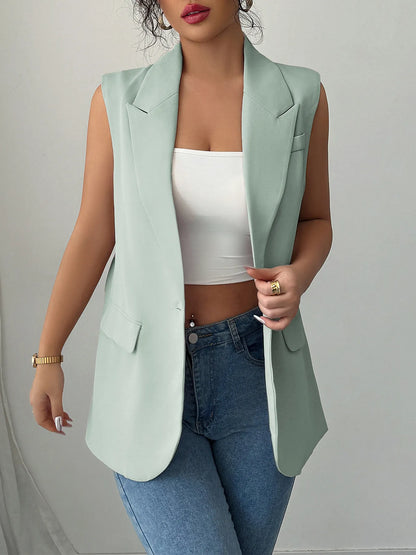 One Button V-Neck Blazer Vest Coat - Tigbul's Variety Fashion Shop