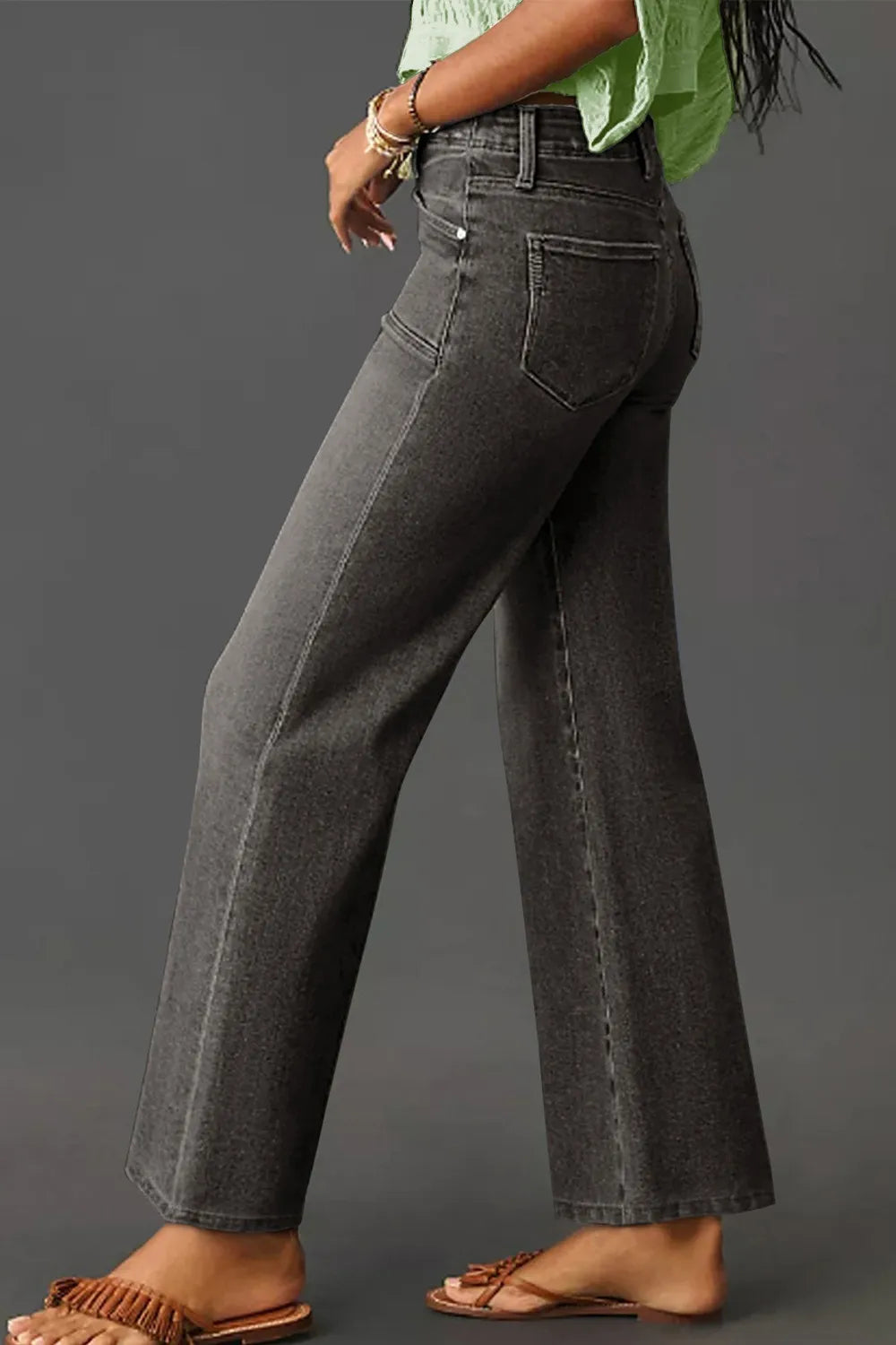 High-Waisted Wide-Leg Vintage Wash Jeans - Tigbul's Variety Fashion Shop