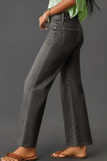 High-Waisted Wide-Leg Vintage Wash Jeans - Tigbul's Variety Fashion Shop