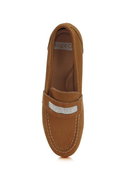 New Ode Rhinestone Penny Strap Loafers Loafers - Tigbul's Variety Fashion Shop