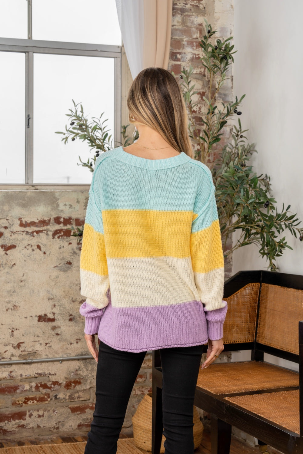 Sew In Love Full Size Color Block Exposed Seam Sweater - Tigbul's Variety Fashion Shop