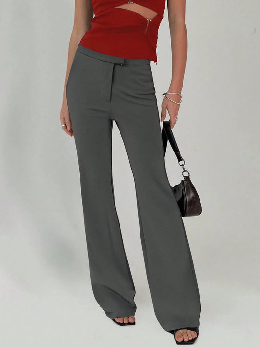 High Waist Flare Leg Trousers - Tigbul's Variety Fashion Shop