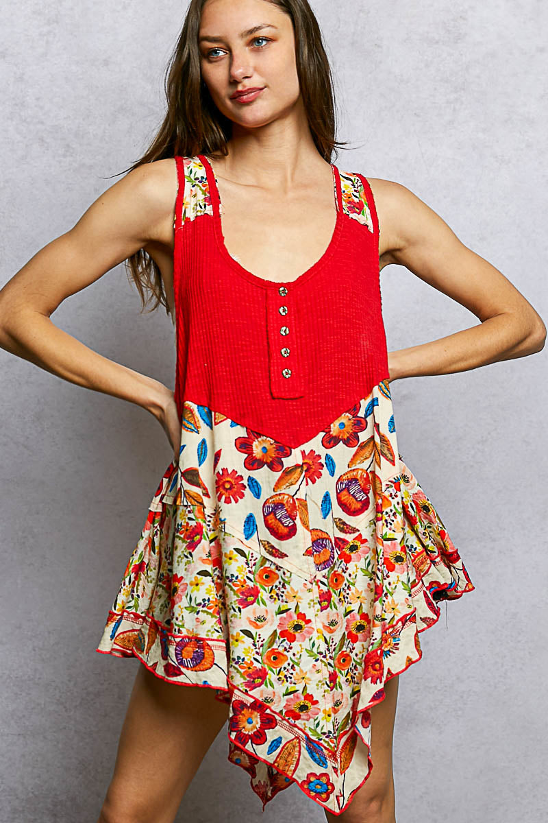 Ruby Red Ribbed Tank with Woven Print Patch | Tigbuls Variety