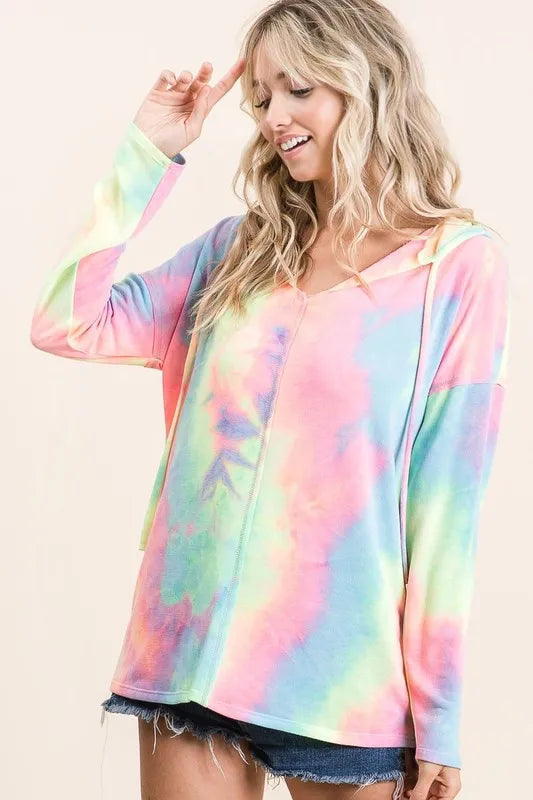 Tie Dye Terry Long Sleeve Hoodie - Tigbul's Variety Fashion Shop