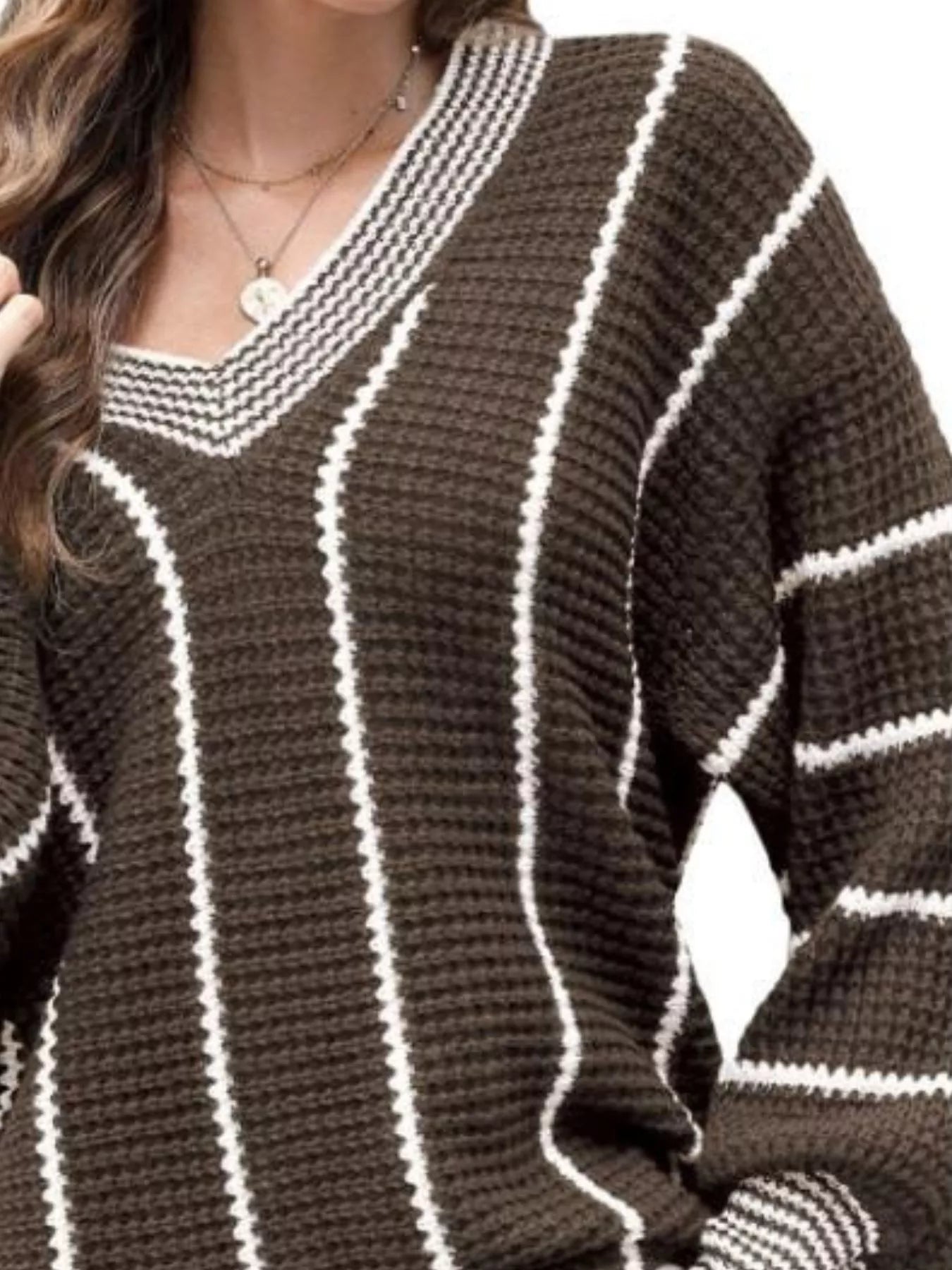 Full Size V-Neck Textured Knit Sweater Plus Size - Tigbul's Variety Fashion Shop