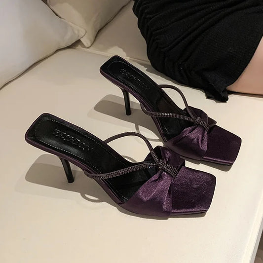 Rhinestone Mid Heel Sandals - Tigbul's Variety Fashion Shop