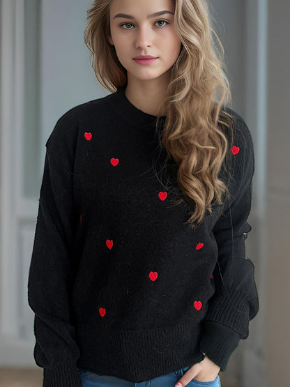 Heart Round Neck Long Sleeve Sweater - Tigbul's Variety Fashion Shop