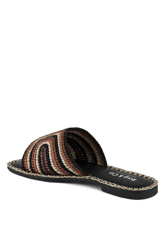 Kente Patterned Raffia Slip-On Flats - Tigbul's Variety Fashion Shop