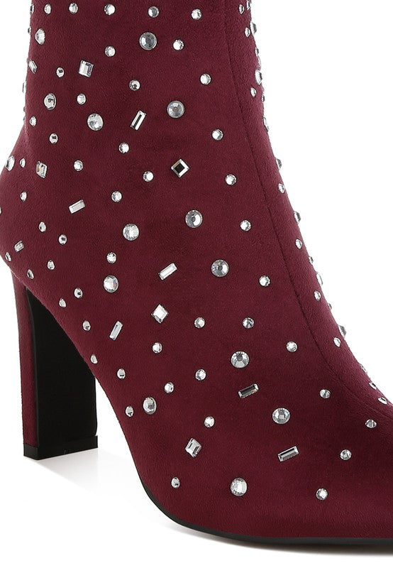 Sakura Diamante Embellished Microfiber Boots - Tigbul's Variety Fashion Shop