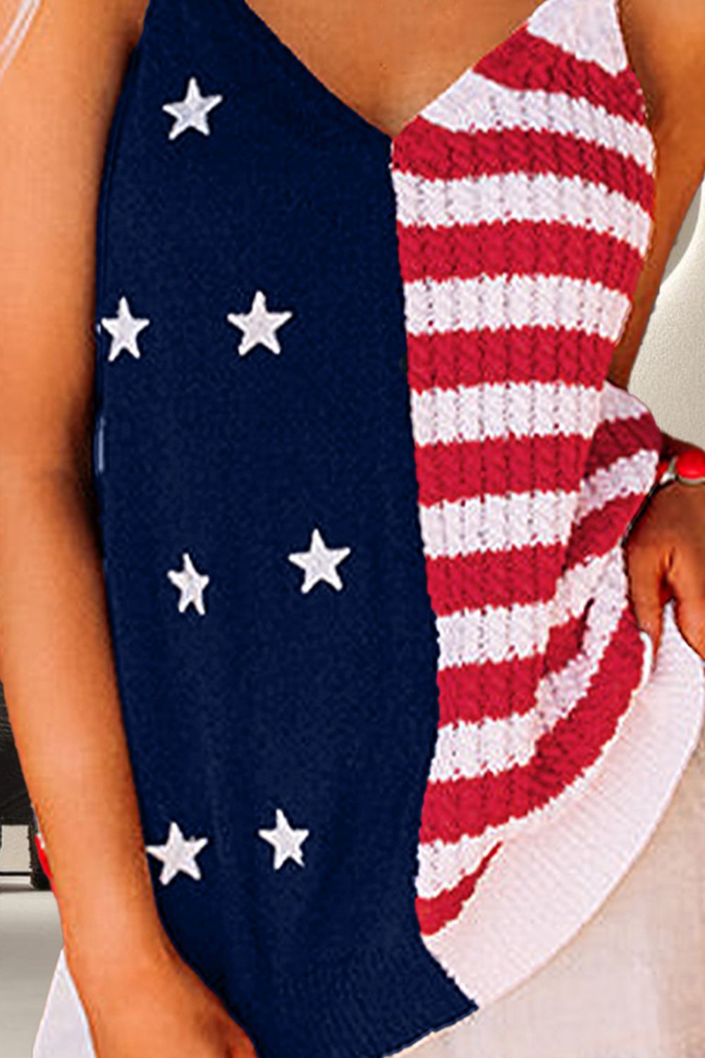 US Flag Theme V-Neck Knit Cami - Tigbul's Variety Fashion Shop