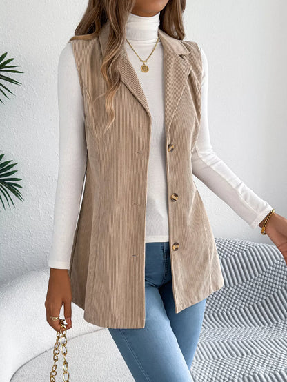Button-Front Longline Vest Coat - Tigbul's Variety Fashion Shop