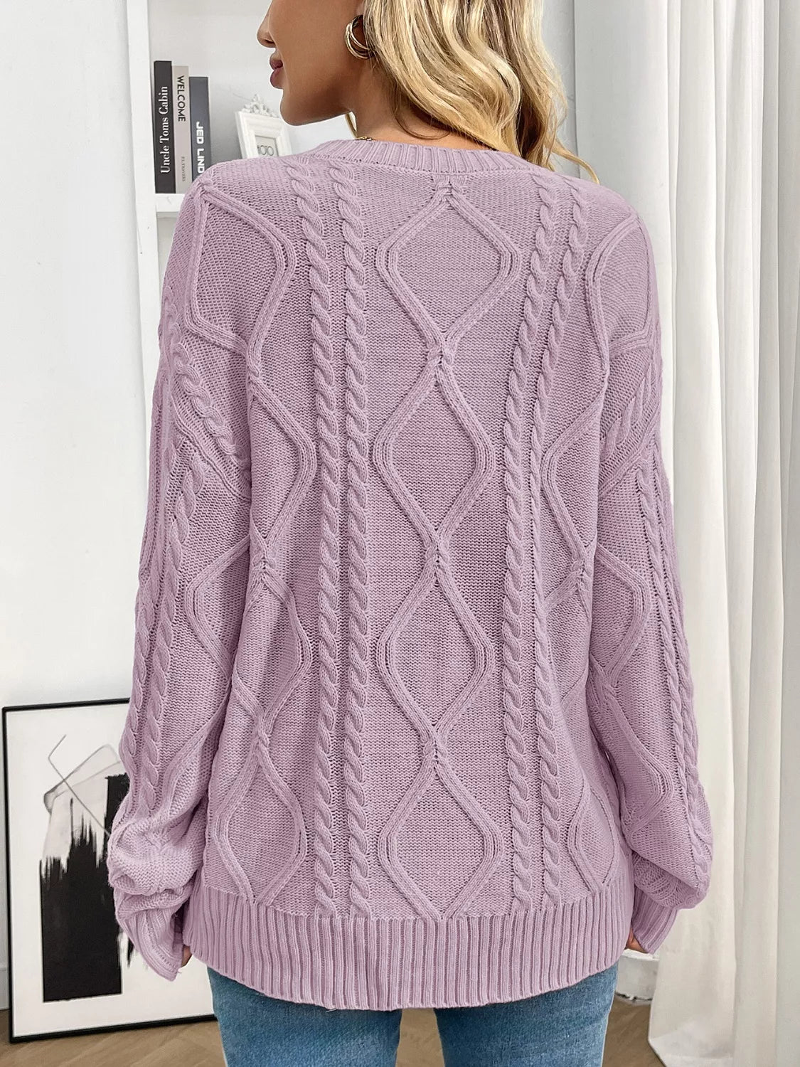 Cable Knit Round Neck Sweater - Tigbul's Variety Fashion Shop