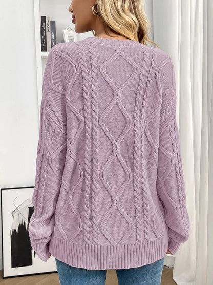 Cable Knit Round Neck Sweater - Tigbul's Variety Fashion Shop