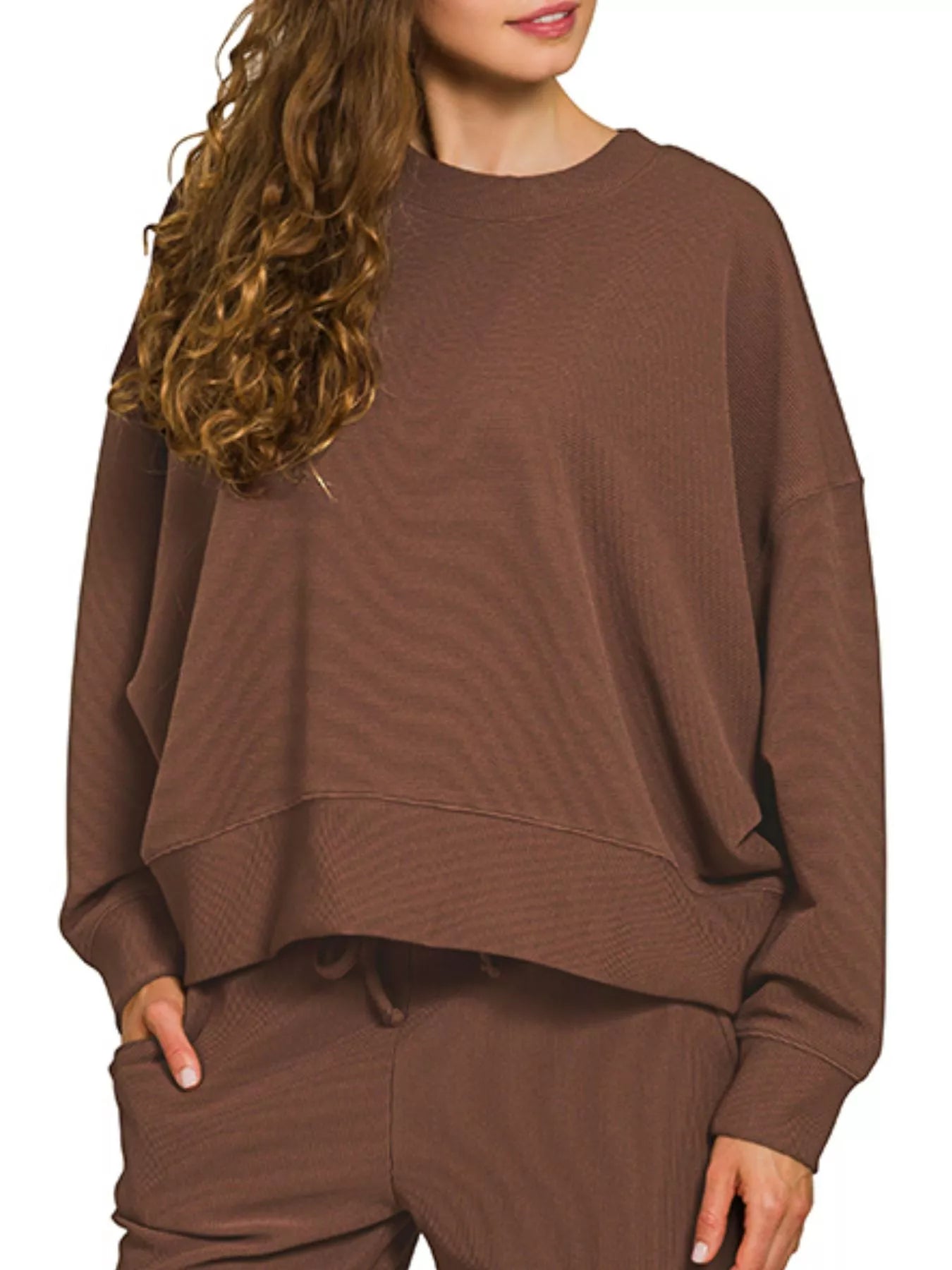 Zenana Ribbed Round Neck Pullover and Drawstring Pants Set - Tigbul's Variety Fashion Shop