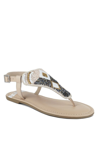 Chitra Pin Buckle Beaded Flat Sandals - Tigbul's Variety Fashion Shop