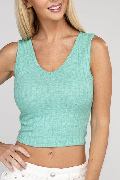 Ribbed Scoop Neck Cropped Sleeveless Top - Tigbuls Variety Fashion