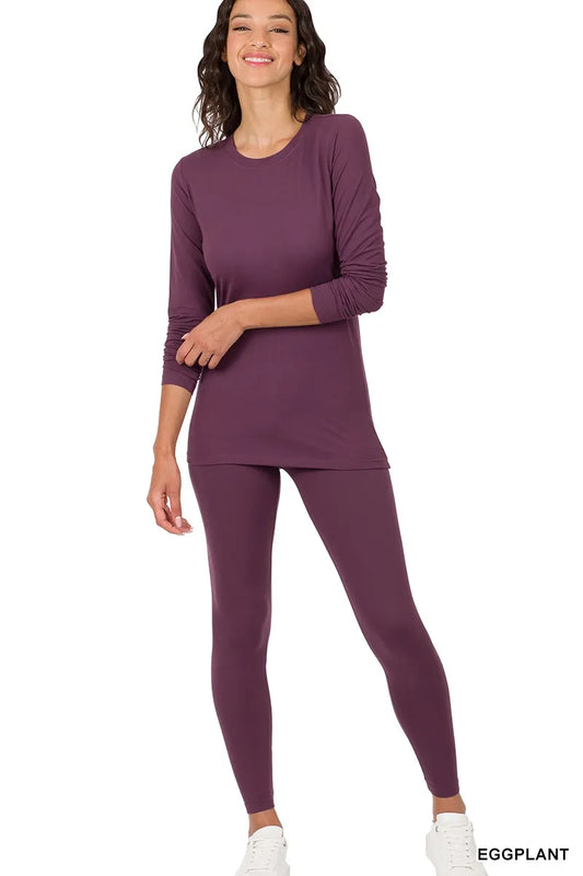 Zenana Microfiber Round Neck Top and Leggings Set - Tigbul's Variety Fashion Shop