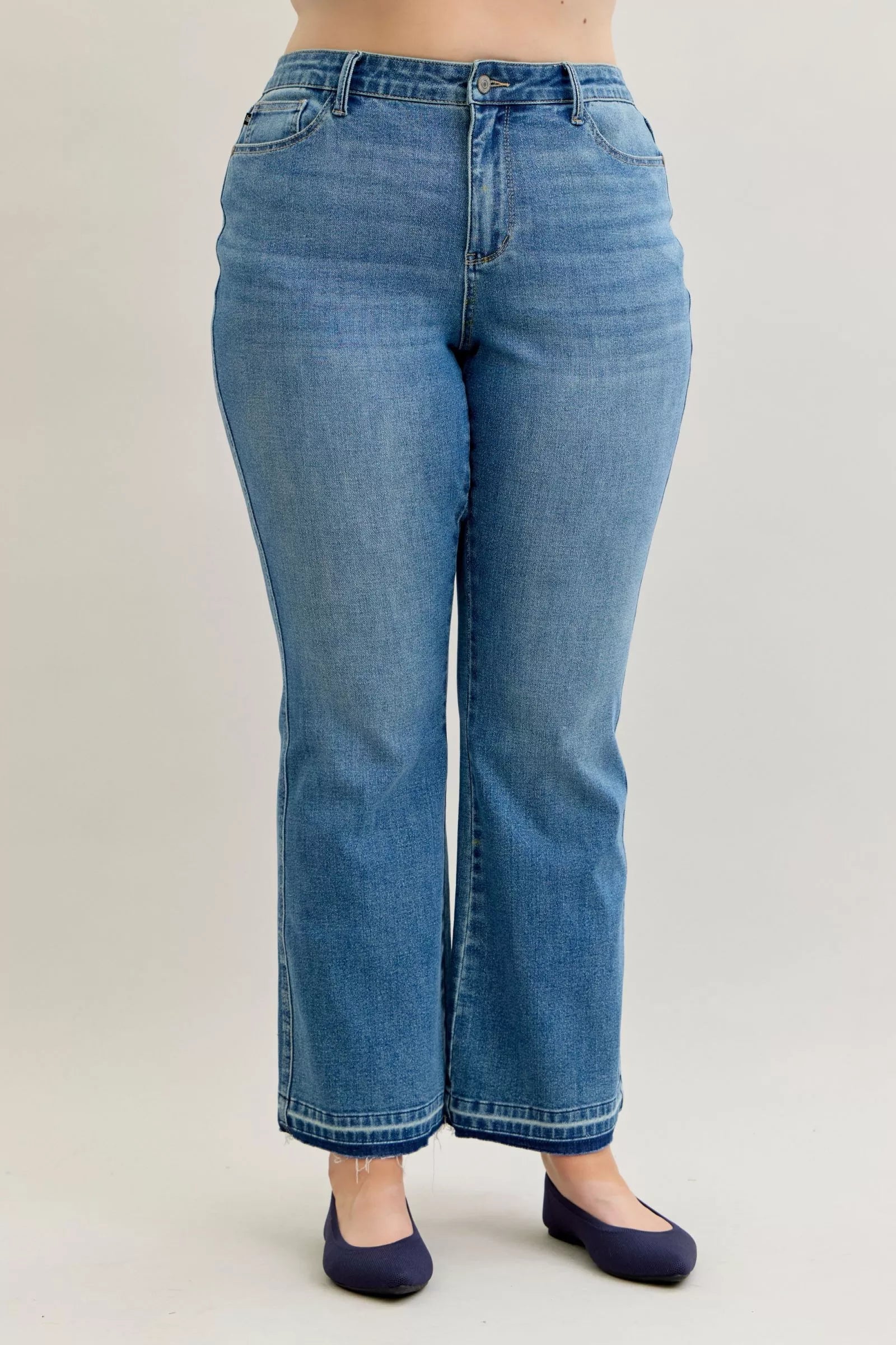 Judy Blue Full Size Mid Rise Slim Bootcut Tummy Control Release Hem Jeans Plus Size - Tigbul's Variety Fashion Shop