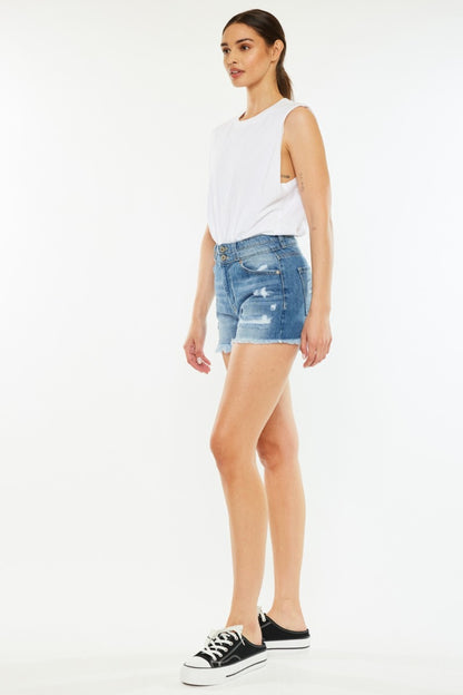 Kancan Full Size High Rise Raw Hem Denim Shorts - Tigbuls Variety Fashion