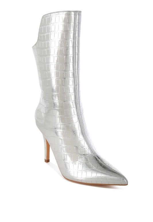 Kultrus Croco Stiletto Heel Mid-Calf Boots - Tigbul's Variety Fashion Shop