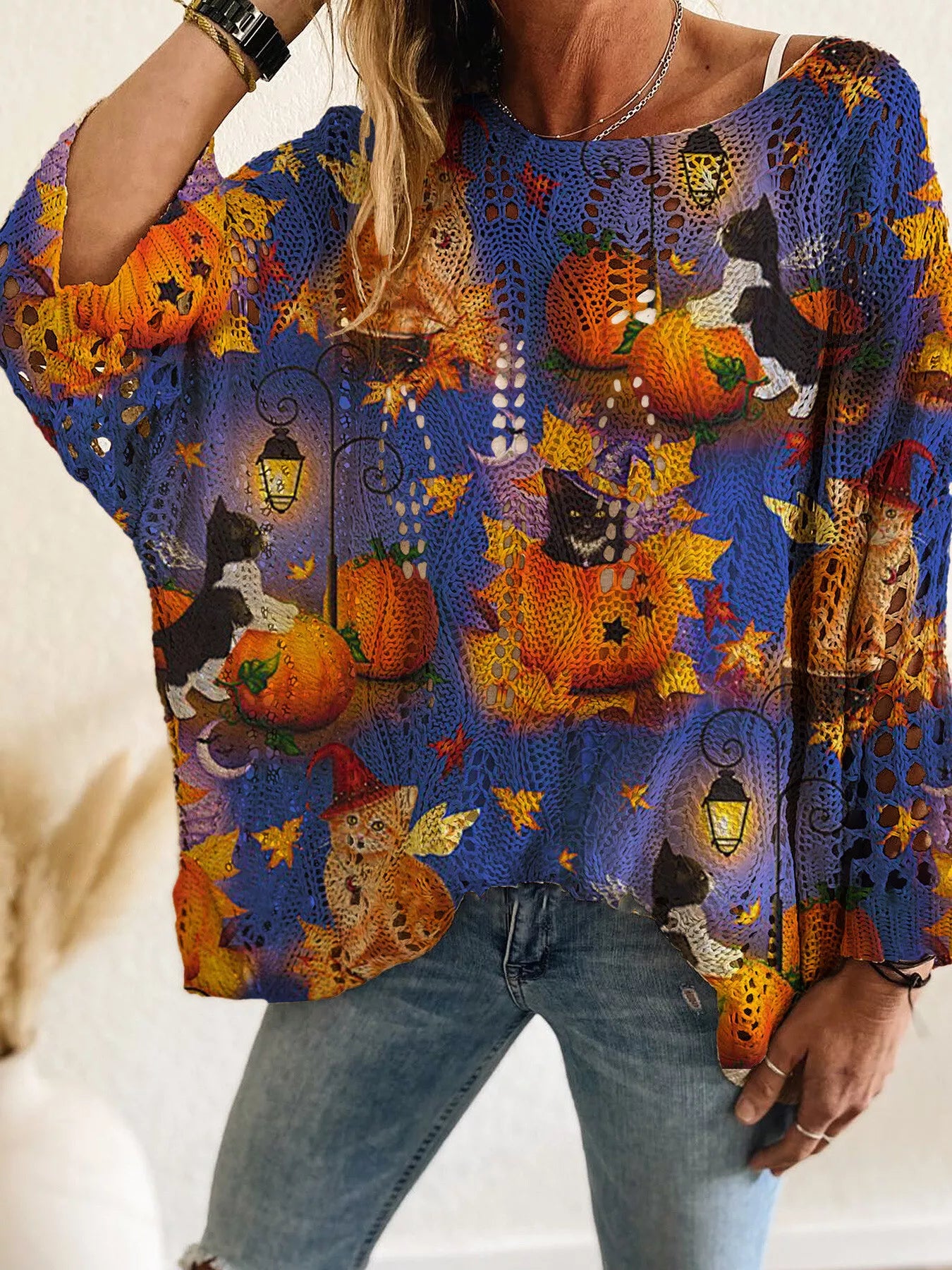 Halloween Pumpkin Loose Knit Cover Up Small up to Plus Size | Tigbuls