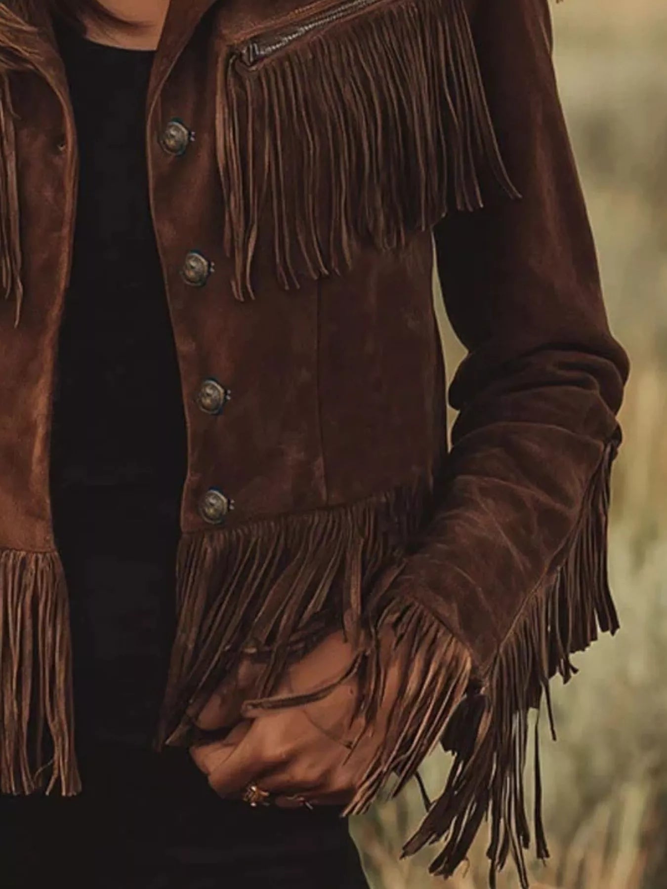 Suede Fringe Button Up Jacket - Tigbul's Variety Fashion Shop