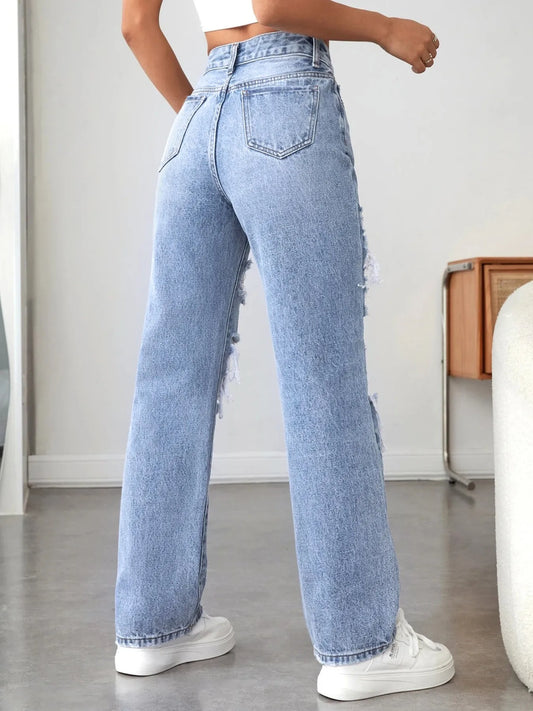 Distressed High Waisted Jeans - Tigbul's Variety Fashion Shop