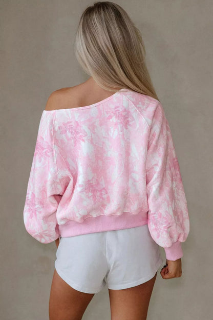 Floral Print One-Shoulder Oversized Sweatshirt - Tigbul's Variety Fashion Shop