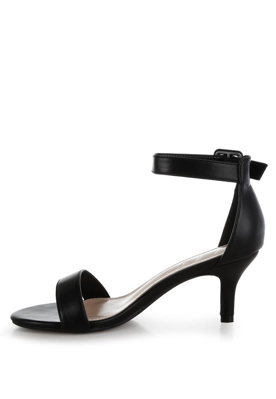 Feruda Black Faux Leather Kitten Heel Sandals - Tigbul's Variety Fashion Shop