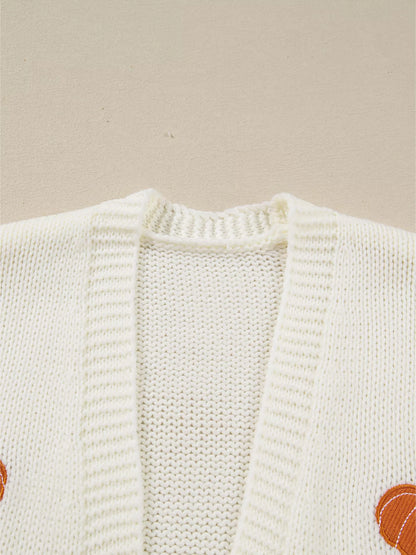 Halloween Pumpkin Embroidered Knit Cardigan - Tigbul's Variety Fashion Shop