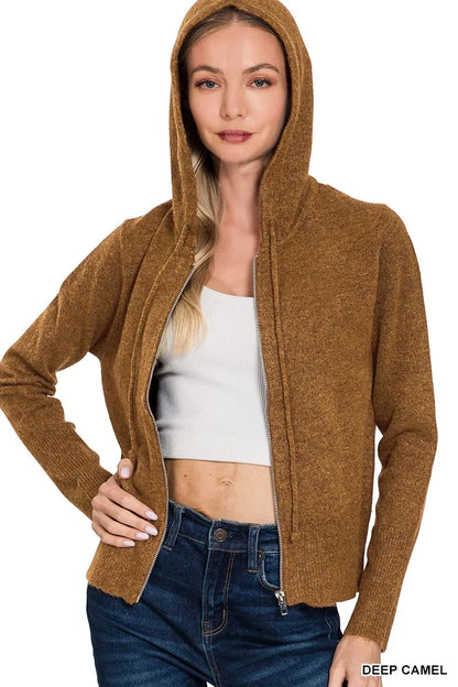 Zenana Drawstring Zip Up Hooded Cardigan - Tigbul's Variety Fashion Shop