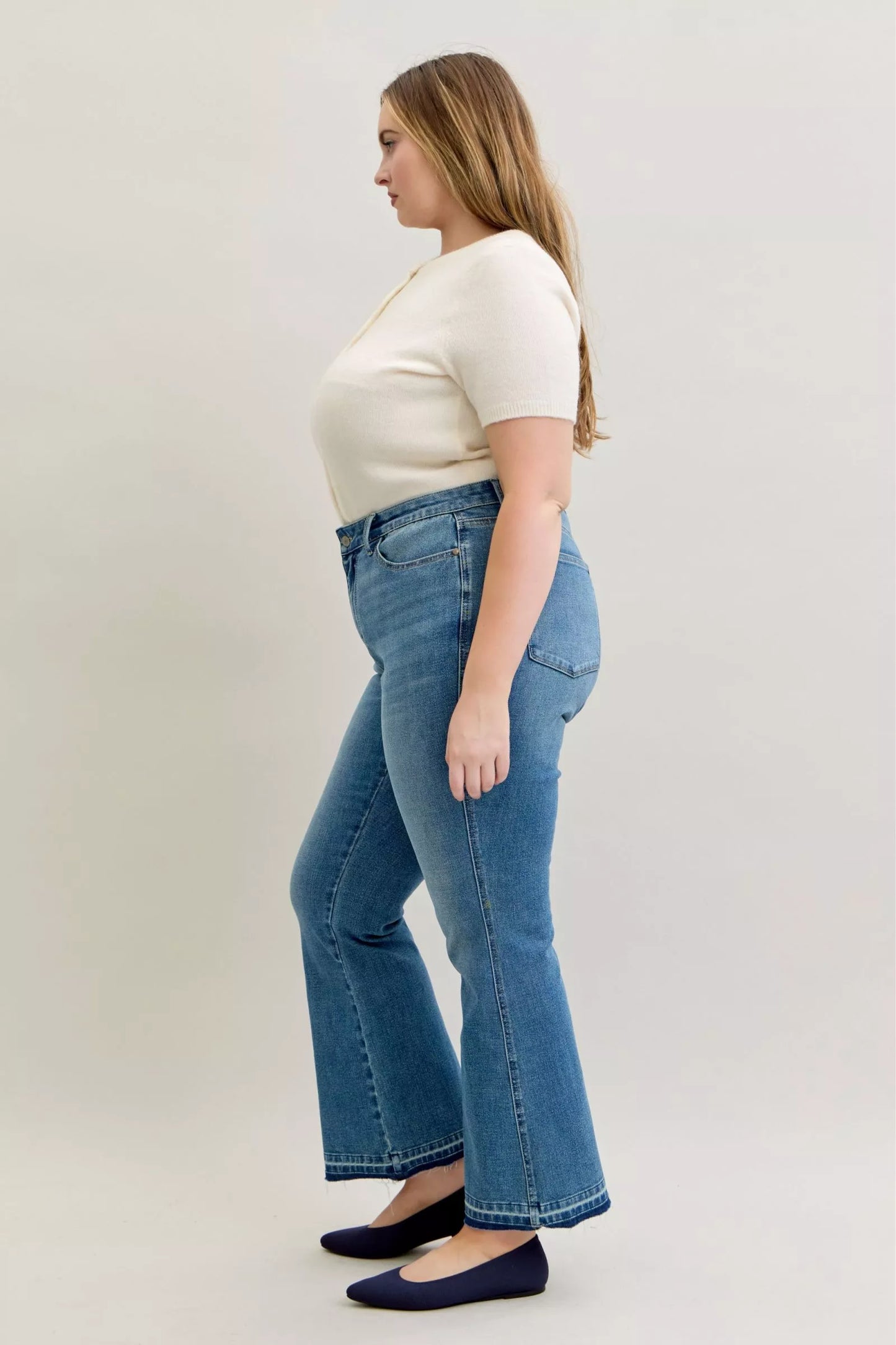 Judy Blue Full Size Mid Rise Slim Bootcut Tummy Control Release Hem Jeans Plus Size - Tigbul's Variety Fashion Shop