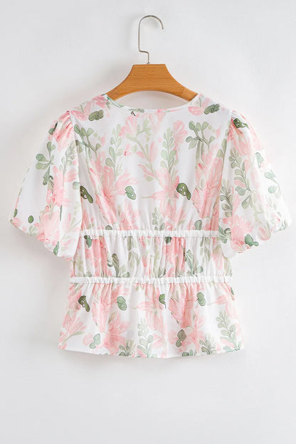 Tied Printed Short Sleeve Blouse - Tigbul's Variety Fashion Shop