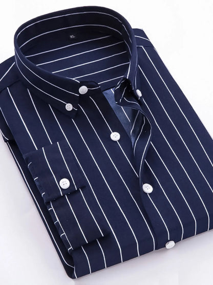Men's Plus Size Striped Button Up Long Sleeve Shirt - Tigbul's Variety Fashion Shop