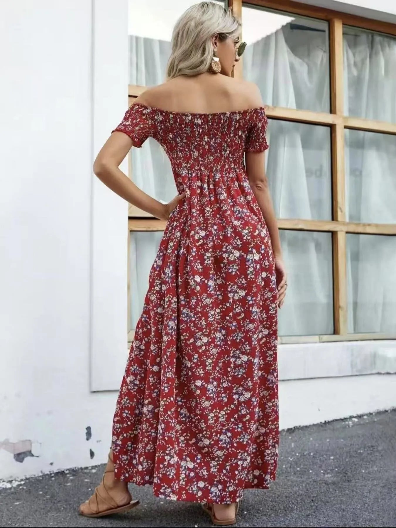 Full Size Slit Off-Shoulder Floral Midi Dress Plus Size - Tigbul's Variety Fashion Shop