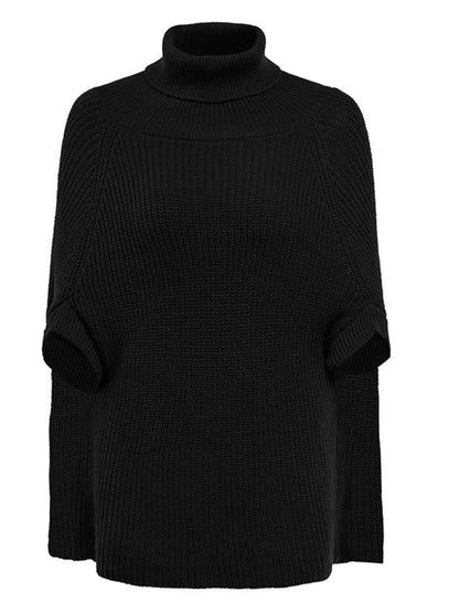 Full Size Turtleneck Knitted Cape Sweater Plus Size - Tigbul's Variety Fashion Shop
