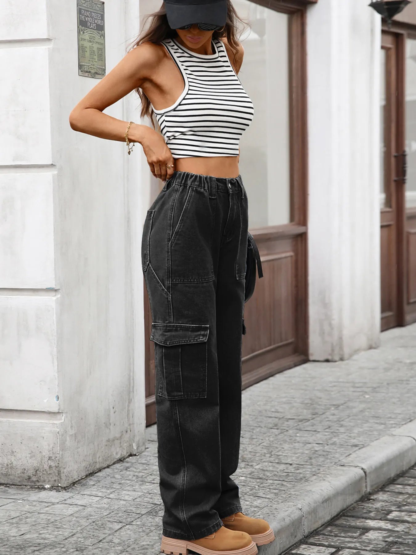 High-Waisted Cargo Jeans - Tigbul's Variety Fashion Shop