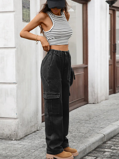 High-Waisted Cargo Jeans - Tigbul's Variety Fashion Shop