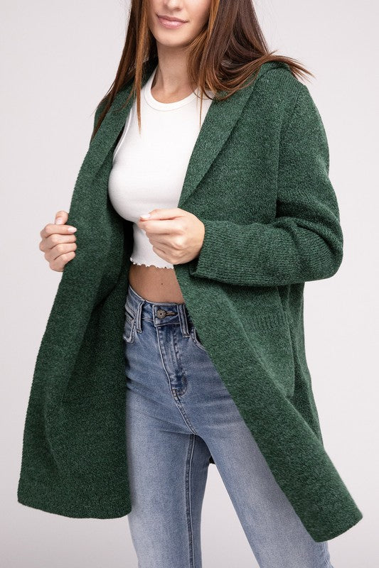 Hooded Open Front Sweater Cardigan - Tigbuls Variety Fashion