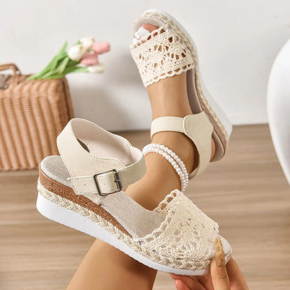 Crochet Platform Wedge Sandals - Tigbul's Variety Fashion Shop