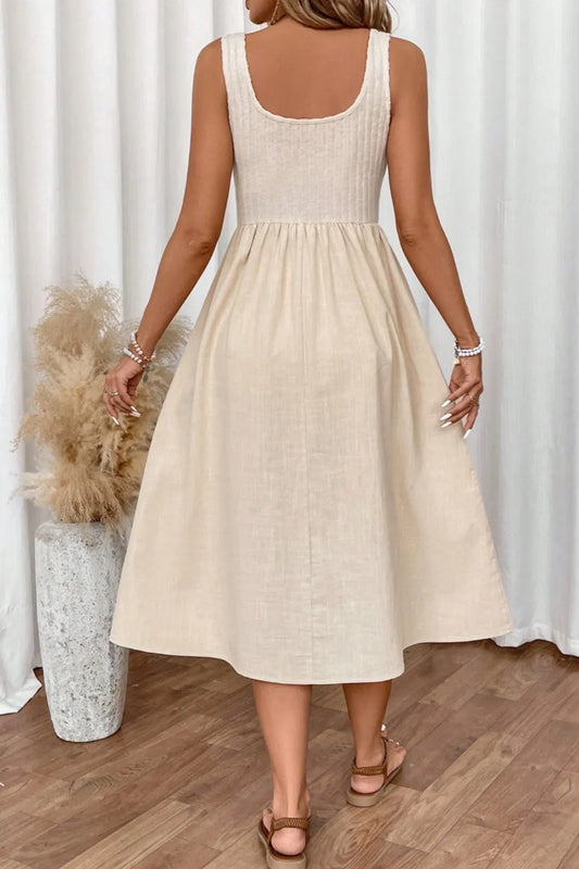 Ribbed Bodice Sleeveless Midi Dress - Tigbul's Variety Fashion Shop