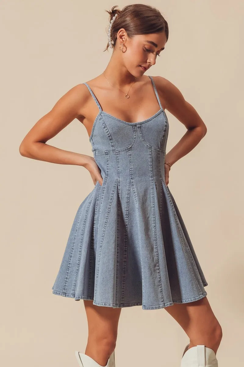 SO ME A Line Fit and Flare Denim Mini Dress - Tigbul's Variety Fashion Shop