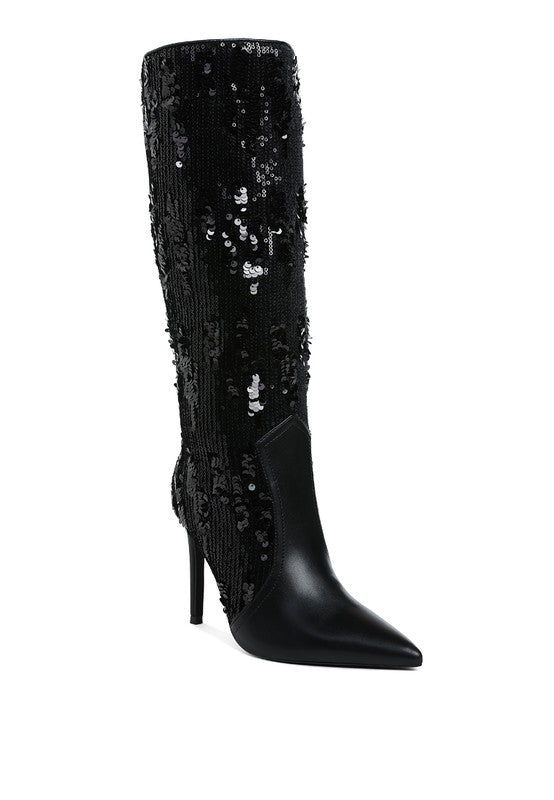 Sitarah Sequin Embellished Stiletto Long Boots - Tigbul's Variety Fashion Shop