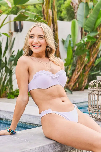Off White Frill Trim Bandeau Bikini Swim Set - Tigbul's Variety Fashion Shop